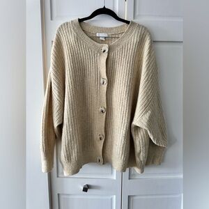 H&M XXL Ribbed Knit Cardigan Sweater Beige Oversized Cozy Button Front